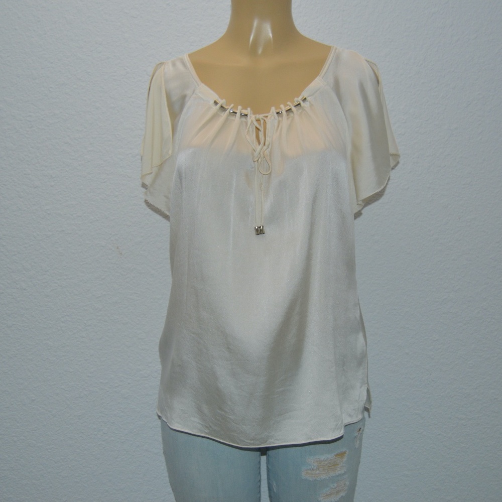 WHBM Silk stretch ivory/off white L blouse